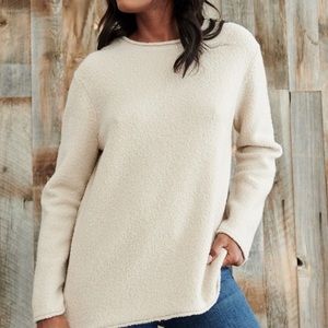 Jenni Kayne Boucle Crewneck Merino Wool Sweater Oatmeal Tan Cream Small